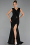 Abendkleid Lang Steinbesetzt Schwarz ABU6521