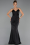 Abschlusskleid Lang Satin Schwarz ABU6499