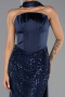 Abendkleid Lang Schuppig Marineblau ABU6528