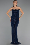 Abendkleid Lang Perlenbesetzt Marineblau ABU6544