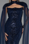 Abendkleid Lang Perlenbesetzt Marineblau ABU6544