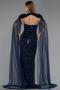 Abendkleid Lang Perlenbesetzt Marineblau ABU6544