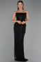 Abendkleid Lang Perlenbesetzt Schwarz ABU6544