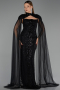 Abendkleid Lang Perlenbesetzt Schwarz ABU6544