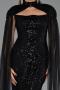 Abendkleid Lang Perlenbesetzt Schwarz ABU6544