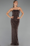Abendkleid Lang Perlenbesetzt Braun ABU5483