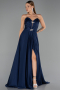 Abendkleid Lang Satin Marineblau ABU6553
