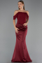 Abendkleid im Meerjungfrau-Stil Lang Satin Weinrot ABU6525