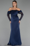 Abendkleid Lang Satin Marineblau ABU6555