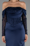 Abendkleid Lang Satin Marineblau ABU6555