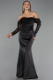 Abendkleid Lang Satin Schwarz ABU6555