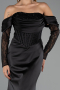 Abendkleid Lang Satin Schwarz ABU6555