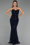 Abendkleid Lang Schuppig Marineblau ABU6556