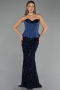 Abendkleid Lang Schuppig Marineblau ABU6556