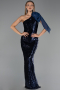 Abendkleid Lang Schuppig Marineblau ABU6559