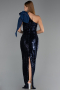 Abendkleid Lang Schuppig Marineblau ABU6559