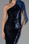 Abendkleid Lang Schuppig Marineblau ABU6559