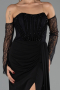 Schwarz Standesamtkleid Chiffon Lang ABU5791