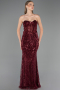 Abendkleid Lang Perlenbesetzt Weinrot ABU6564