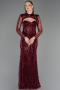 Abendkleid Lang Perlenbesetzt Weinrot ABU6564