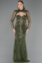 Abendkleid Lang Perlenbesetzt Khaki ABU6564