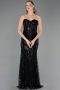 Abendkleid Lang Perlenbesetzt Schwarz ABU6564