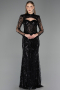 Abendkleid Lang Perlenbesetzt Schwarz ABU6564