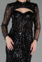 Abendkleid Lang Perlenbesetzt Schwarz ABU6564