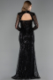 Abendkleid Lang Perlenbesetzt Schwarz ABU6564