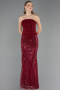 Abendkleid Lang Perlenbesetzt Weinrot ABU6567