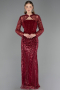 Abendkleid Lang Perlenbesetzt Weinrot ABU6567