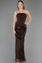 Abendkleid Lang Perlenbesetzt Dunkelbraun ABU6567