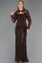 Abendkleid Lang Perlenbesetzt Dunkelbraun ABU6567