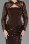 Abendkleid Lang Perlenbesetzt Dunkelbraun ABU6567