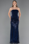 Abendkleid Lang Perlenbesetzt Marineblau ABU6567