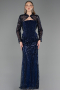 Abendkleid Lang Perlenbesetzt Marineblau ABU6567