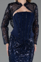 Abendkleid Lang Perlenbesetzt Marineblau ABU6567