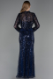 Abendkleid Lang Perlenbesetzt Marineblau ABU6567