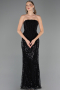 Abendkleid Lang Perlenbesetzt Schwarz ABU6567
