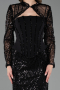 Abendkleid Lang Perlenbesetzt Schwarz ABU6567