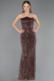 Abendkleid Lang Perlenbesetzt Hellbraun ABU6569