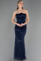 Abendkleid Lang Perlenbesetzt Marineblau ABU6569