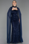 Abendkleid Lang Perlenbesetzt Marineblau ABU6569