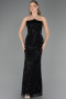 Abendkleid Lang Perlenbesetzt Schwarz ABU6569
