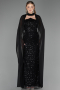 Abendkleid Lang Perlenbesetzt Schwarz ABU6569