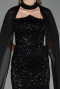 Abendkleid Lang Perlenbesetzt Schwarz ABU6569