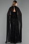 Abendkleid Lang Perlenbesetzt Schwarz ABU6569