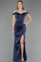 Abendkleid im Meerjungfrau-Stil Lang Satin Marineblau ABU6574