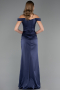 Abendkleid im Meerjungfrau-Stil Lang Satin Marineblau ABU6574