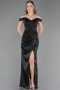 Abendkleid im Meerjungfrau-Stil Lang Satin Schwarz ABU6574